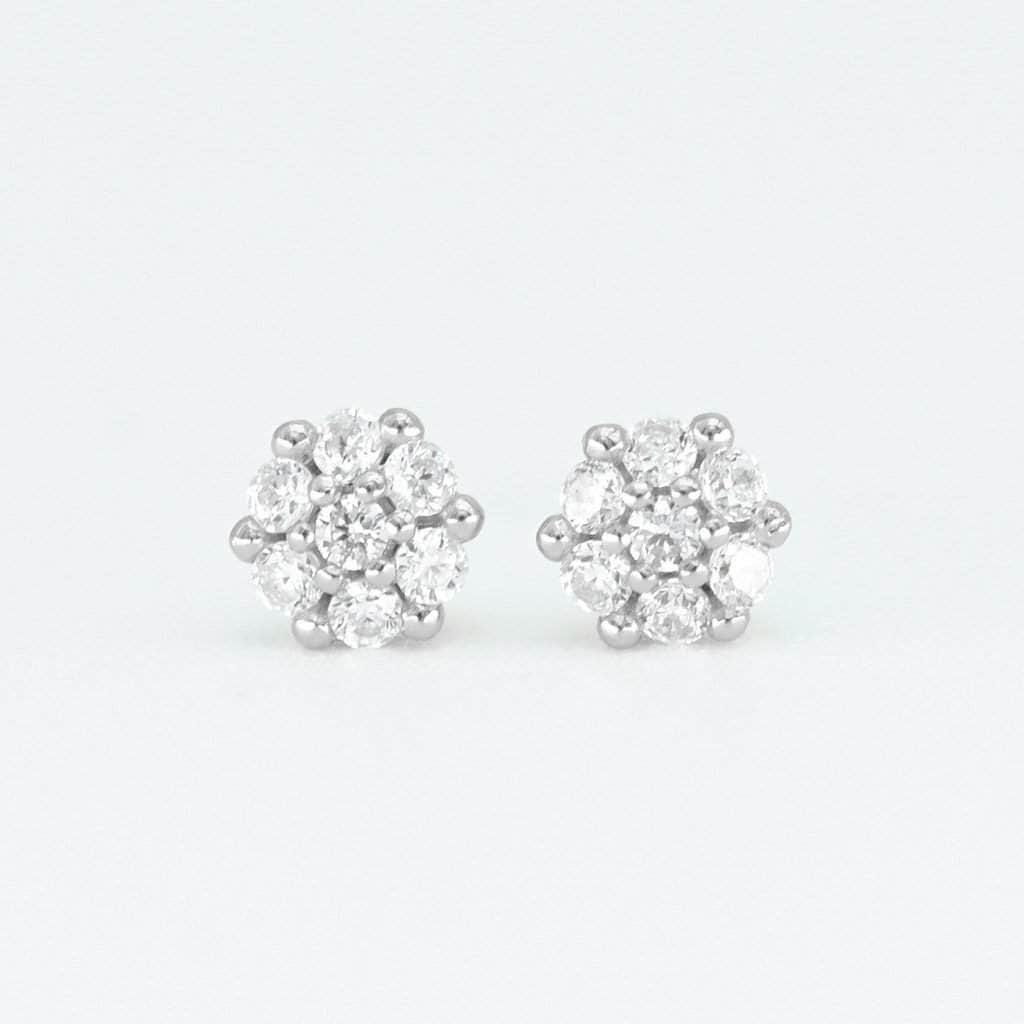 Gold Presidents Earrings Sterling Silver / .25ctw Round Flower Stud Earrings