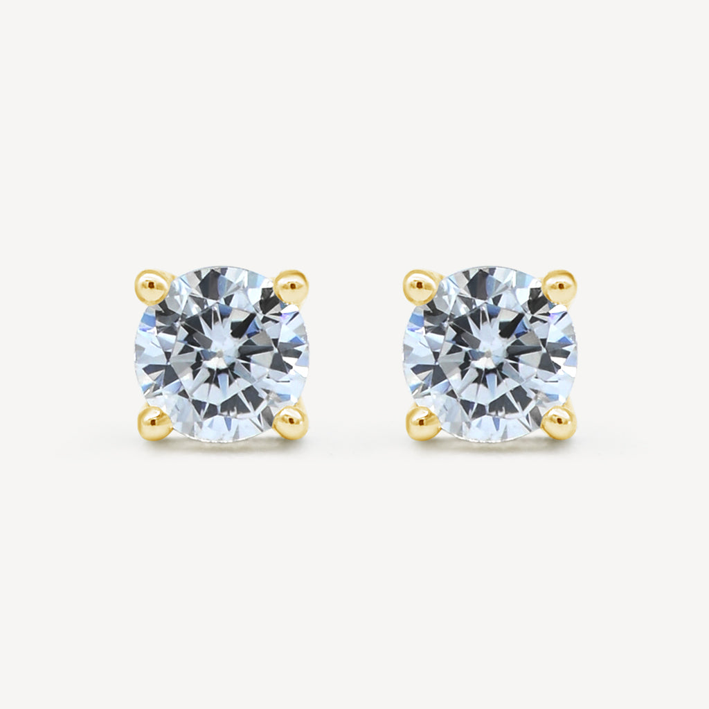 Gold Presidents Earrings Yellow Gold / .5ct / Cz Stones Diamond Stud Earrings