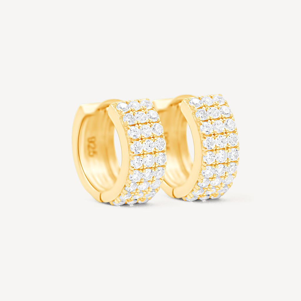Gold Presidents Earrings Yellow Gold 3 Row Gold Hoop Earrings