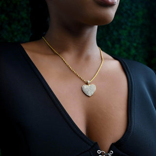 Collar de corazón helado - Cadena de tenis de 18" - 3 mm / Oro blanco