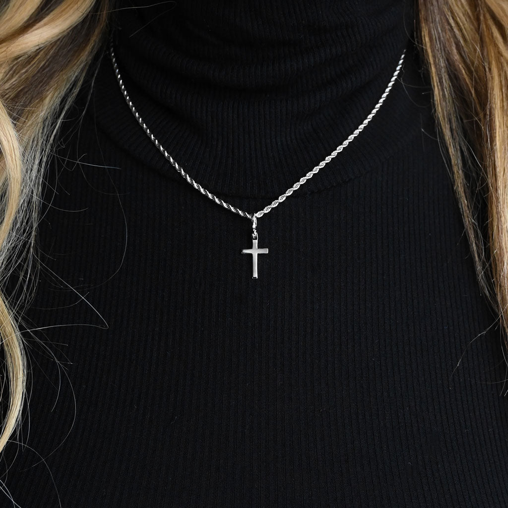 Gold Presidents Gold Cross Pendant White Gold / 18" 2mm Rope Chain Womens Gold Cross Necklace (Mini)