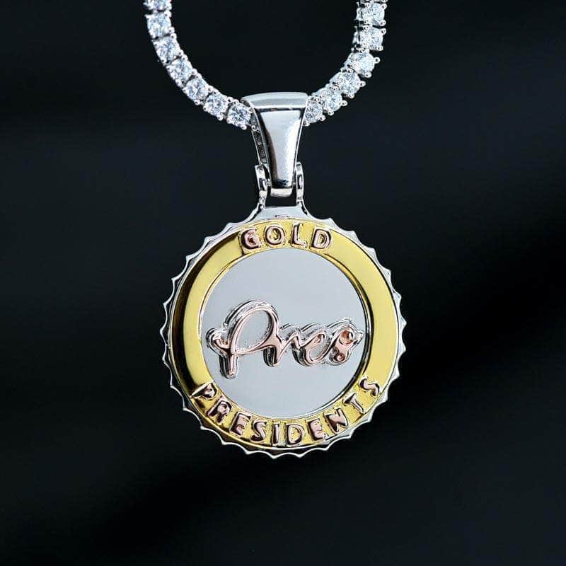 Gold Presidents Gold Pendant White Gold / 18" Rope Chain - 2mm Gold Presidents Gold Necklace Pendant