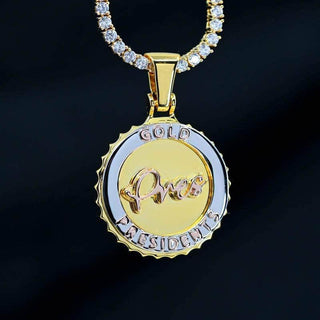 Pendentif collier en or présidents en or - Or jaune / Chaîne de corde de 18 po - 2 mm