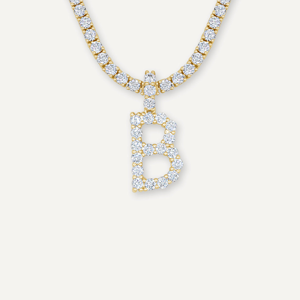 Gold Presidents Initial Necklace B / White Gold Single Diamond Letter