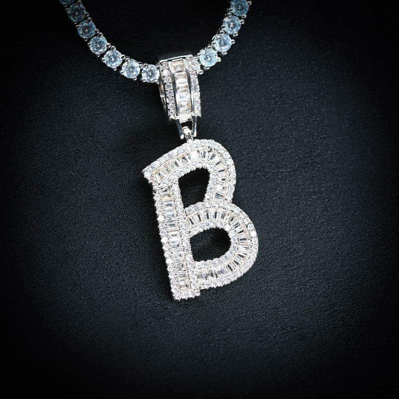 Gold Presidents Initial Necklace B / White Gold (Pendant Only) Single Baguette Letter Pendant
