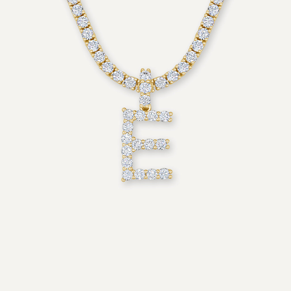 Gold Presidents Initial Necklace E / White Gold Single Diamond Letter