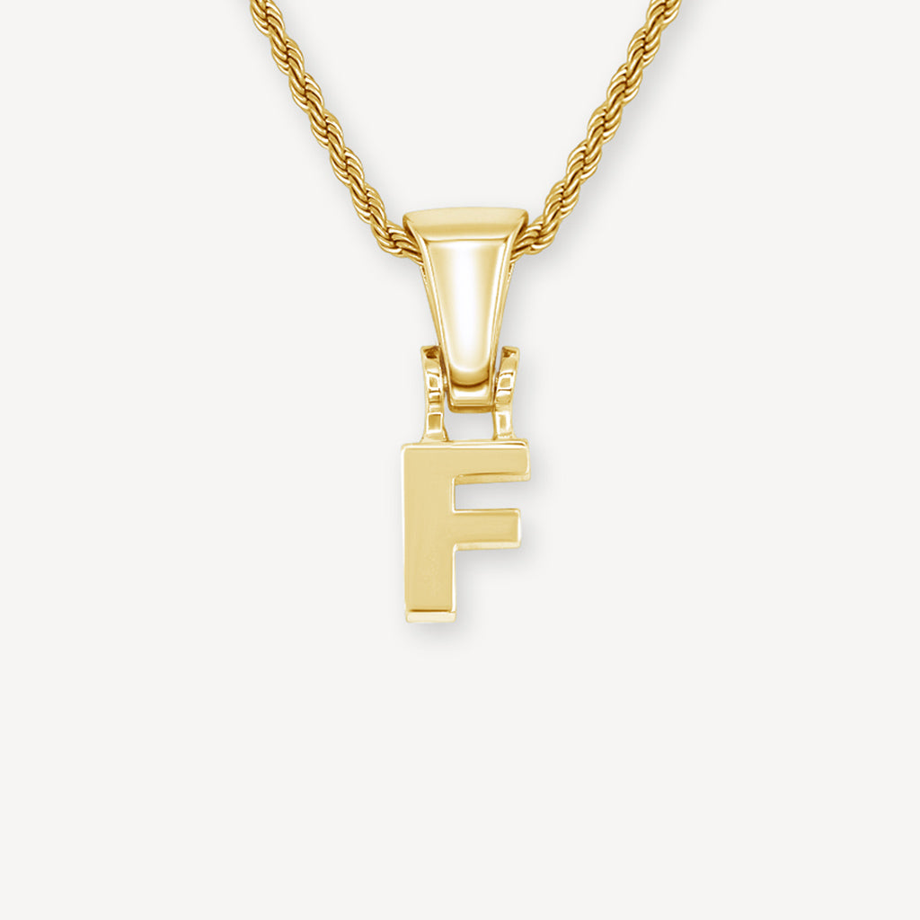 Gold Presidents Initial Necklace F / 18" Rope Chain - 2mm Yellow Gold Block Letter Necklace