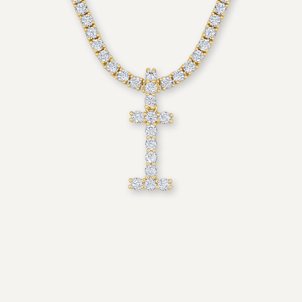 Gold Presidents Initial Necklace I / White Gold Single Diamond Letter