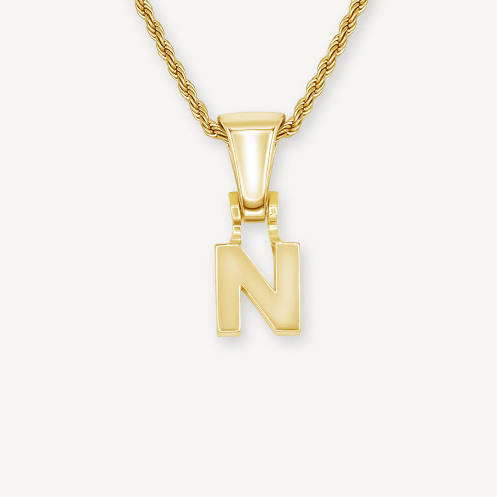 Gold Presidents Initial Necklace N Single Gold Block Letter