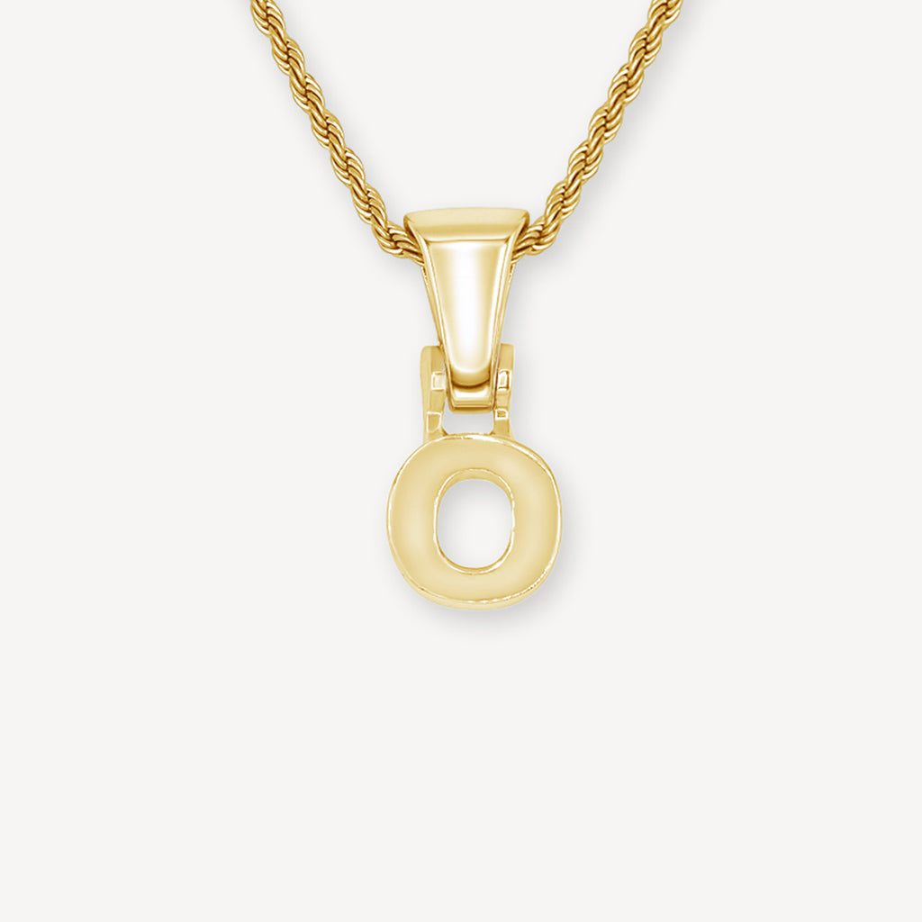 Gold Presidents Initial Necklace O / 18" Rope Chain - 2mm Yellow Gold Block Letter Necklace