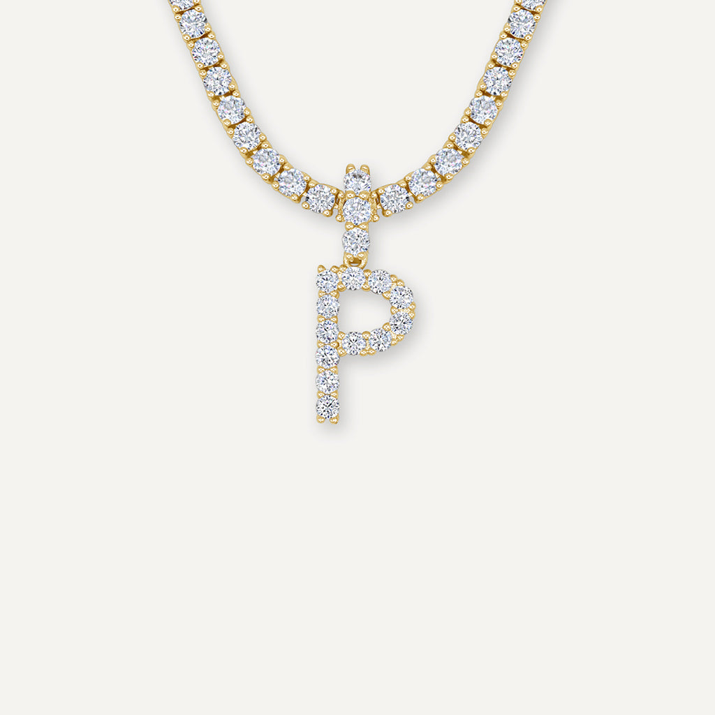 Gold Presidents Initial Necklace P / White Gold Diamond Initial Necklace