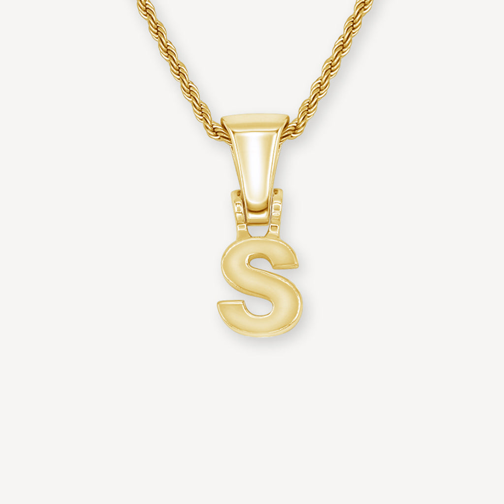 Gold Presidents Initial Necklace S / 18" Rope Chain - 2mm Yellow Gold Block Letter Necklace