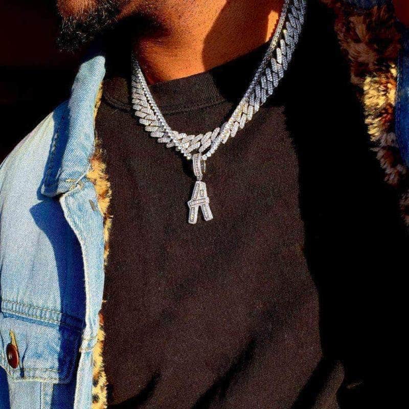 Gold Presidents Initial Necklace Single Baguette Letter Pendant