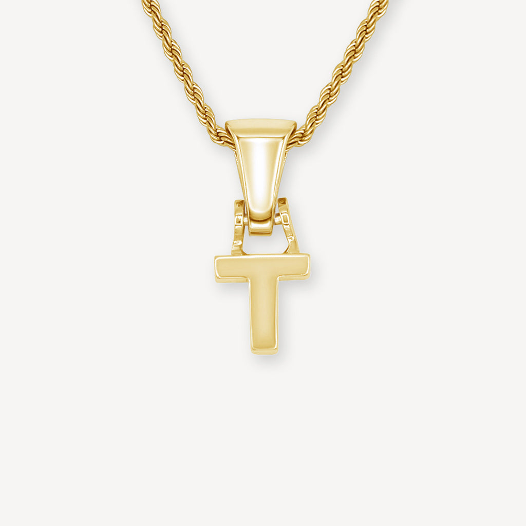 Gold Presidents Initial Necklace T Single Gold Block Letter
