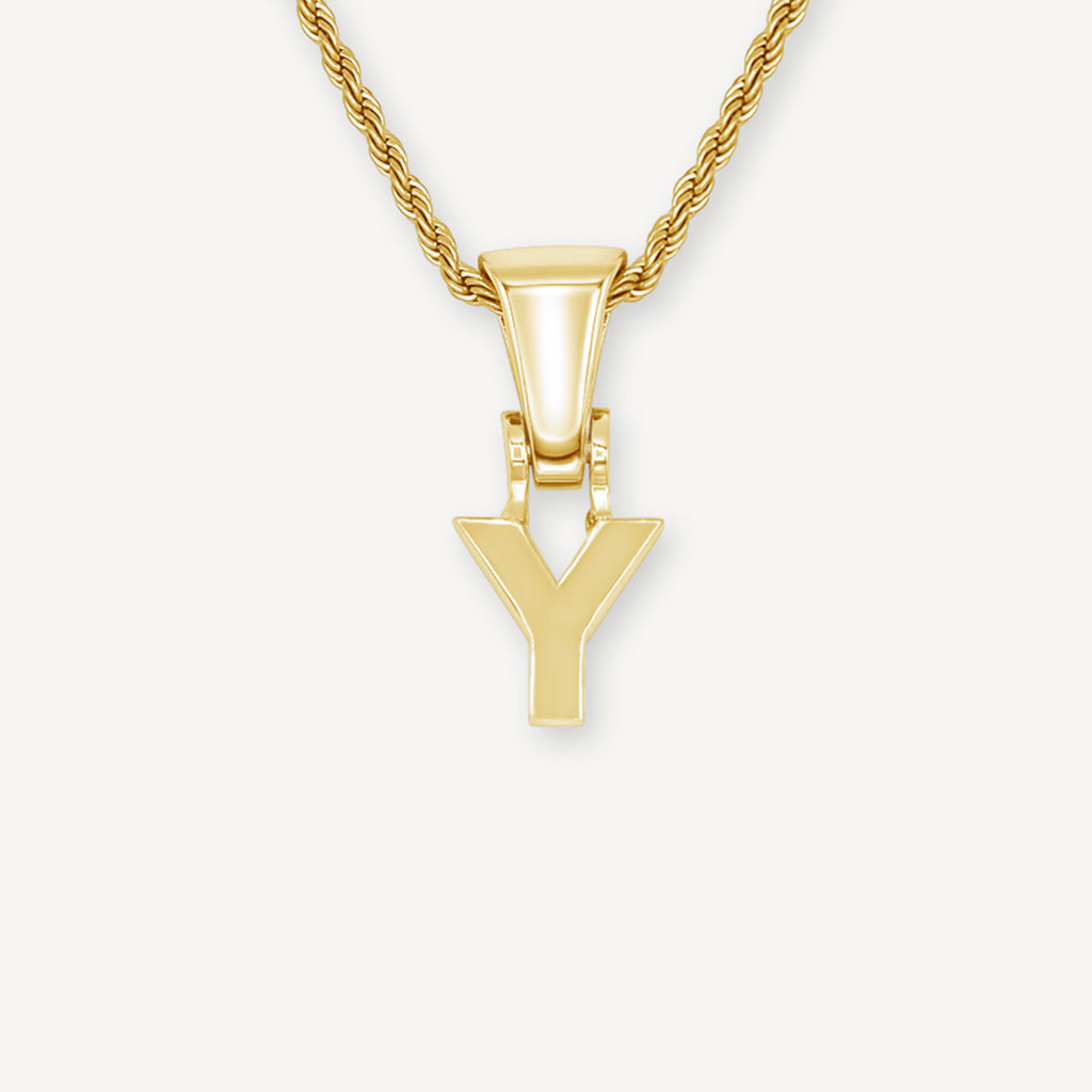 Gold Presidents Initial Necklace X / 18" Rope Chain - 2mm Yellow Gold Block Letter Necklace