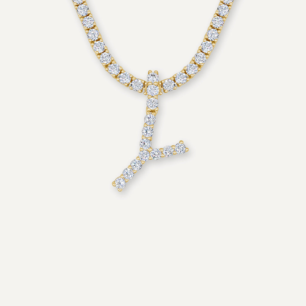 Gold Presidents Initial Necklace Y / White Gold Diamond Initial Necklace