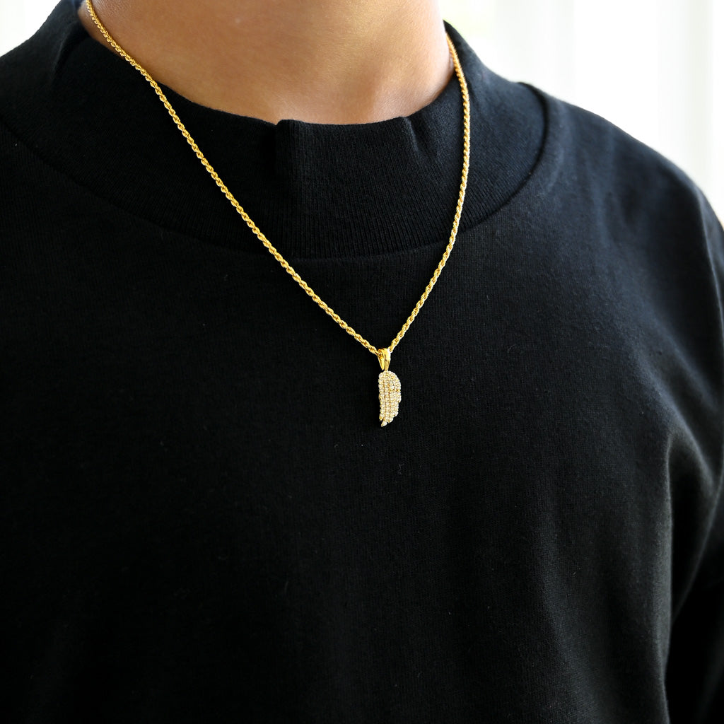 Gold Presidents Mini Diamond Pendant Sterling Silver / White Gold / 14" Rope Chain Kids Gold Angel Wing Pendant