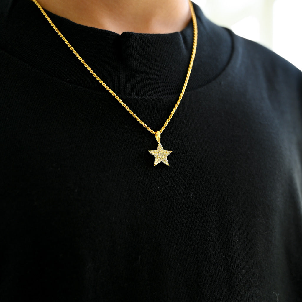 Gold Presidents Mini Diamond Pendant Sterling Silver / White Gold / 14" Rope Chain Kids Gold Star Necklace