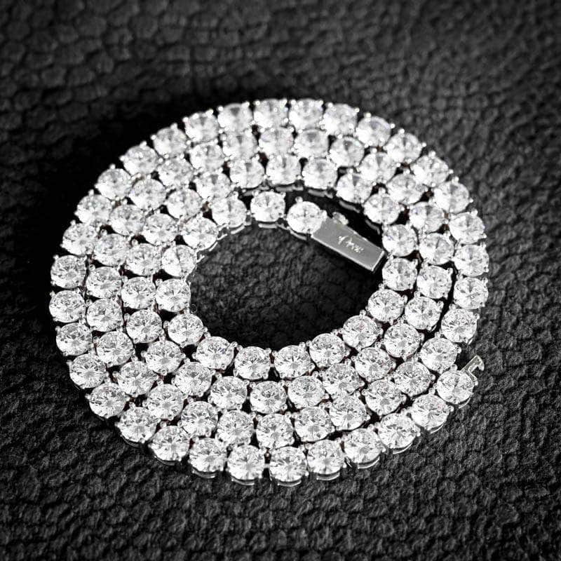 Gold Presidents Necklace 5mm Round Cut Tennis Necklace in White Gold