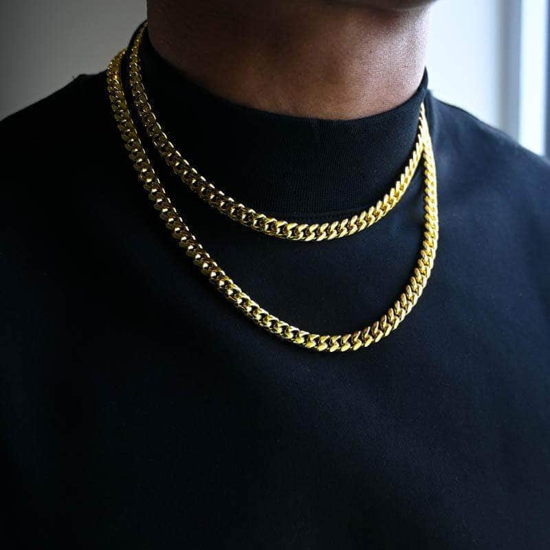 Womens Cuban Link Choker (10mm) in Yellow Gold - Gold Presidents