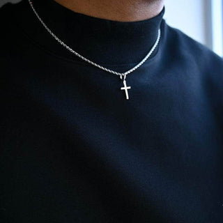 Collier Croix en Or (Mini) - Or blanc / Chaîne de corde de 18 po de 2 mm