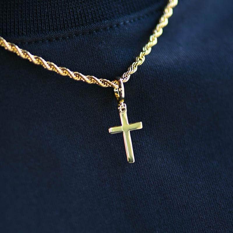 Gold Presidents Necklace Yellow Gold / 18&quot; 2mm Rope Chain Gold Cross Necklace (Mini)