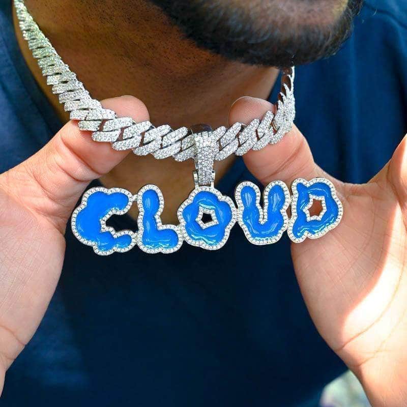 Gold Presidents Pendant 18&quot; Rope Chain / 2-Letters Custom Cloud Font Name Necklace