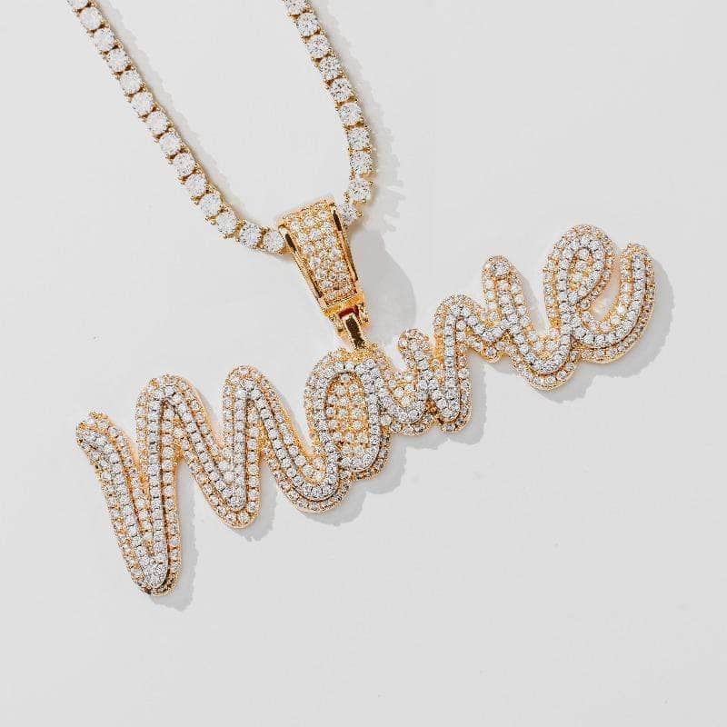 Gold Presidents Pendant 3-Letters / 18" Rope Chain - 4mm / Yellow/White Custom Pres Font Pendant