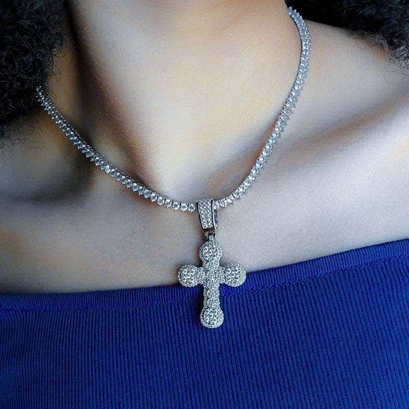 Gold Presidents Pendant Iced Round Diamond Cross