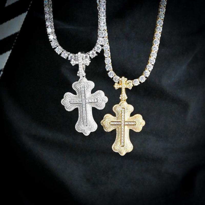 Golden Cross Necklace With Emeralds And Diamonds