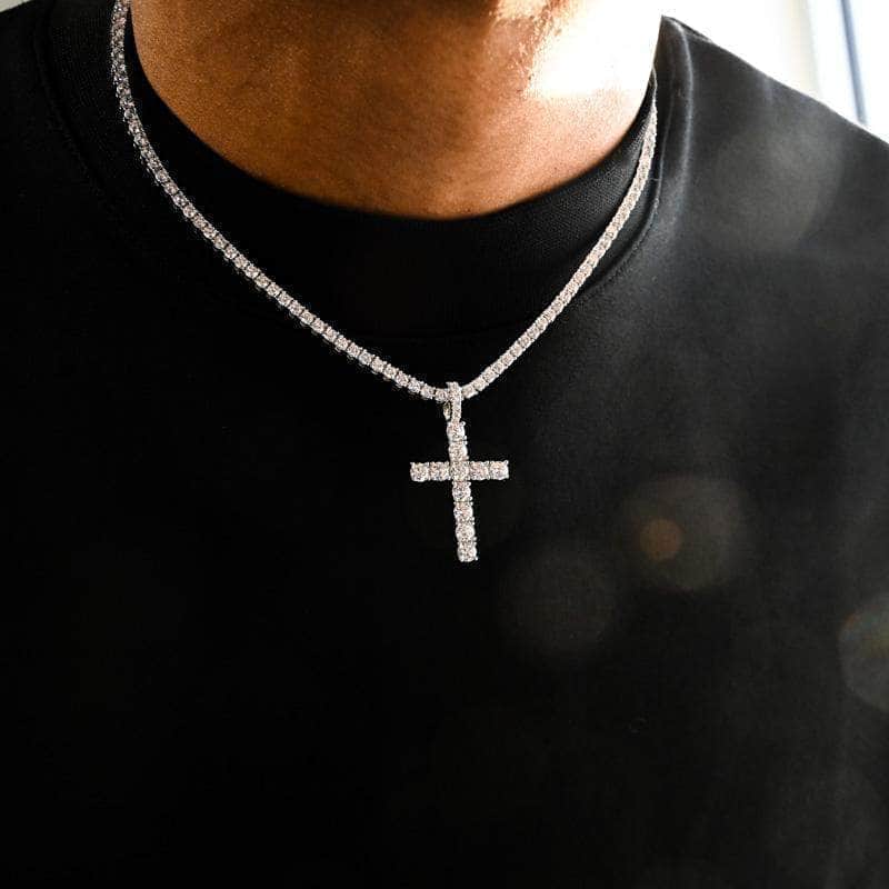 14k Diamond Cross Necklace Bezelled - Large - KAMARIA