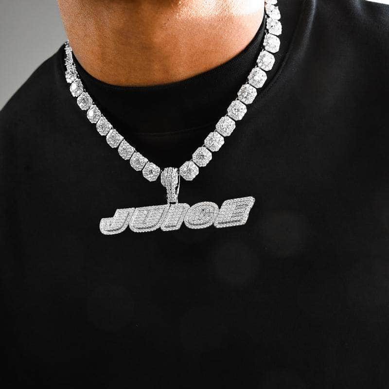 Gold Presidents Pendant White Gold / 18" 4mm Rope Chain / 2-Letters Custom 2 Layer New York Name Necklace