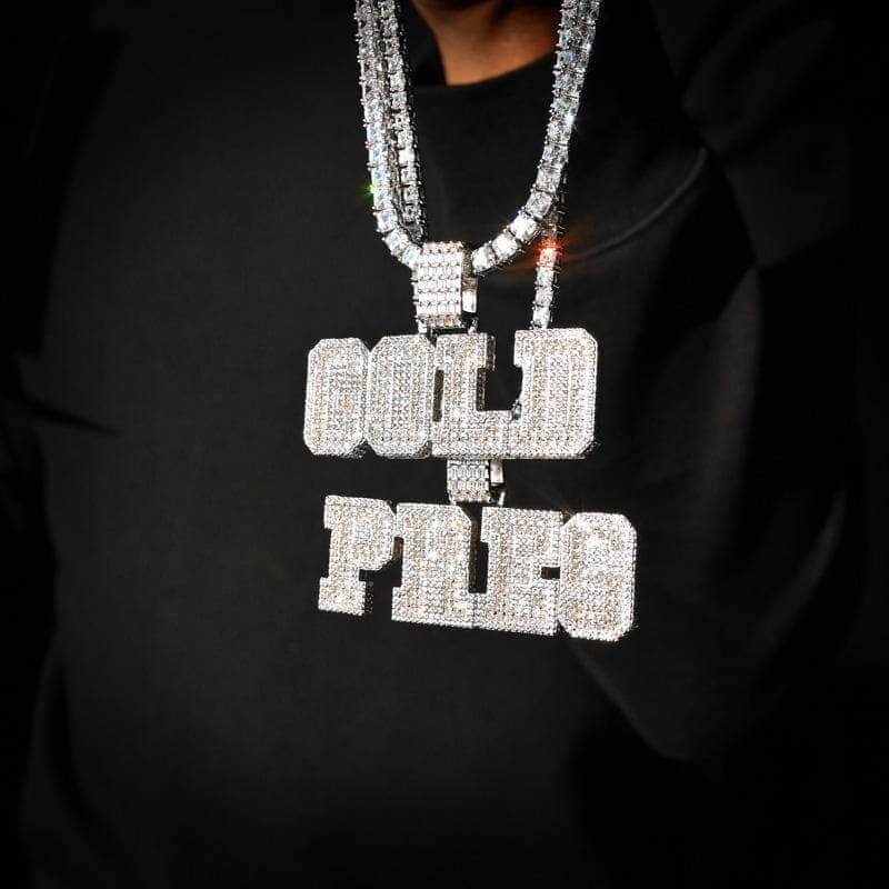 Gold Presidents Pendant White Gold / 18&quot; 4mm Rope Chain / 3-Letters Custom Varsity Name Necklace