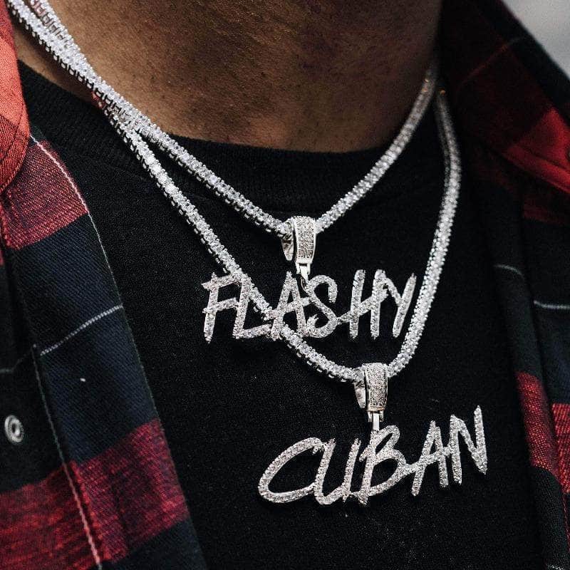 Gold Presidents Pendant White Gold / 2-Letters Custom Paint Font Name Necklace