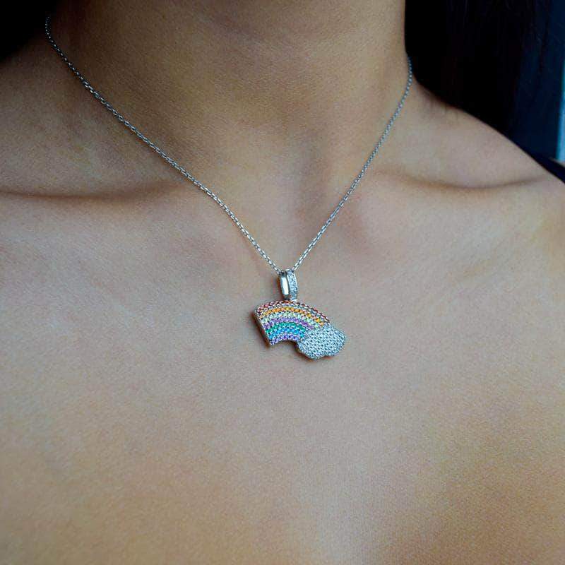 Gold Presidents Pendant White Gold Diamond Rainbow Necklace