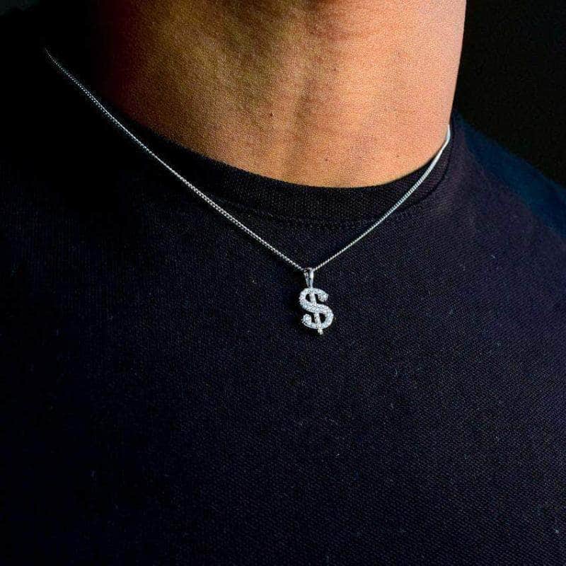 Gold Presidents Pendant White Gold Dollar Sign Necklace