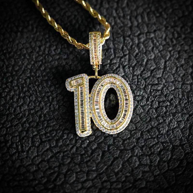 Gold Presidents Pendant Yellow Gold / 18&quot; 4mm Rope Chain / 1-Number Custom Baguette Number Necklaces