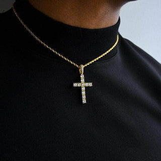 Croix Diamant en Or Jaune - Or jaune / Chaîne de corde de 18 po - 2 mm
