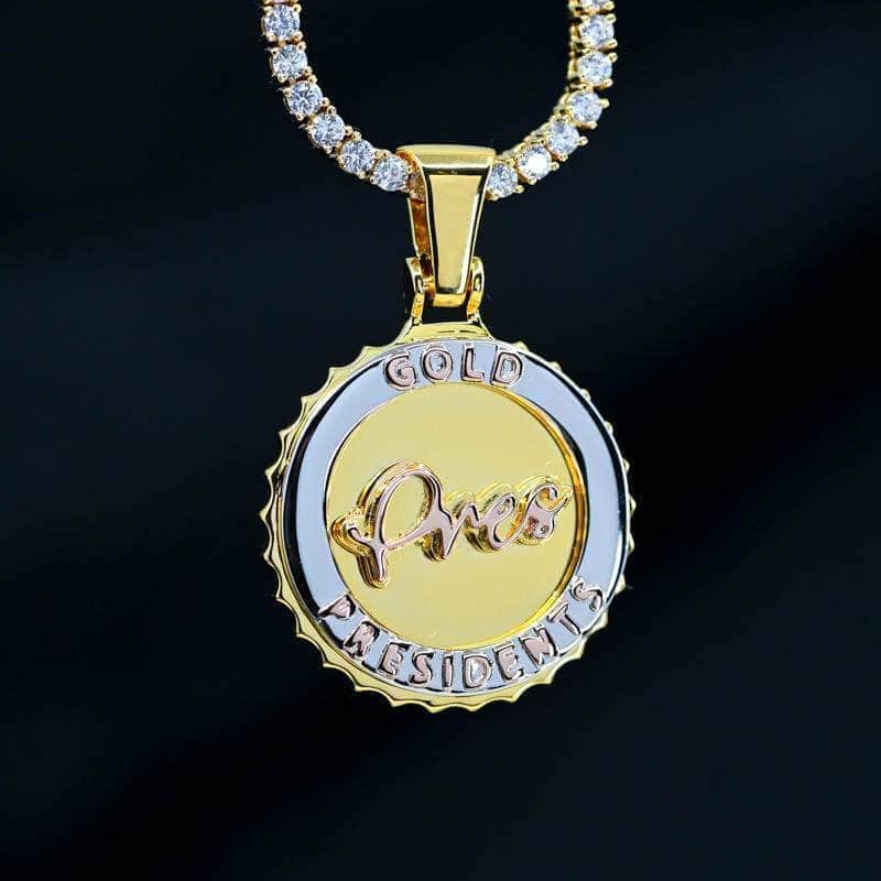 Gold Presidents Pendant Yellow Gold / 18&quot; Rope Chain Gold Presidents Tri-Color Gold Necklace Pendant