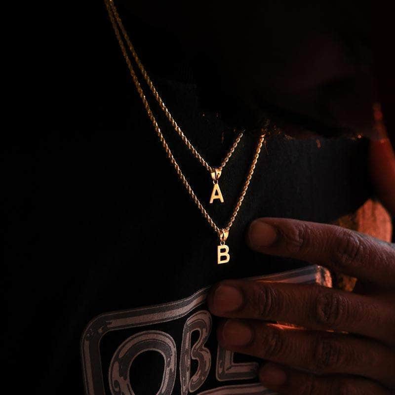 Gold Presidents Real Gold Chain Initial Necklace A / 18&quot; 10k Solid Gold - 2mm 10K Solid Gold Block Initial Necklace