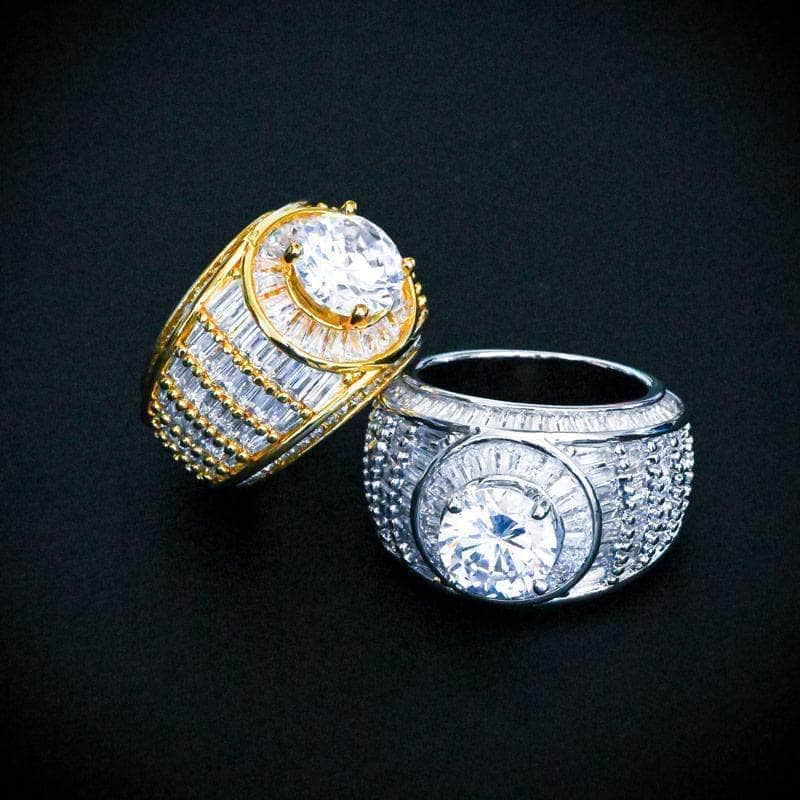 Gold Presidents Ring Baguette Diamond Halo Ring