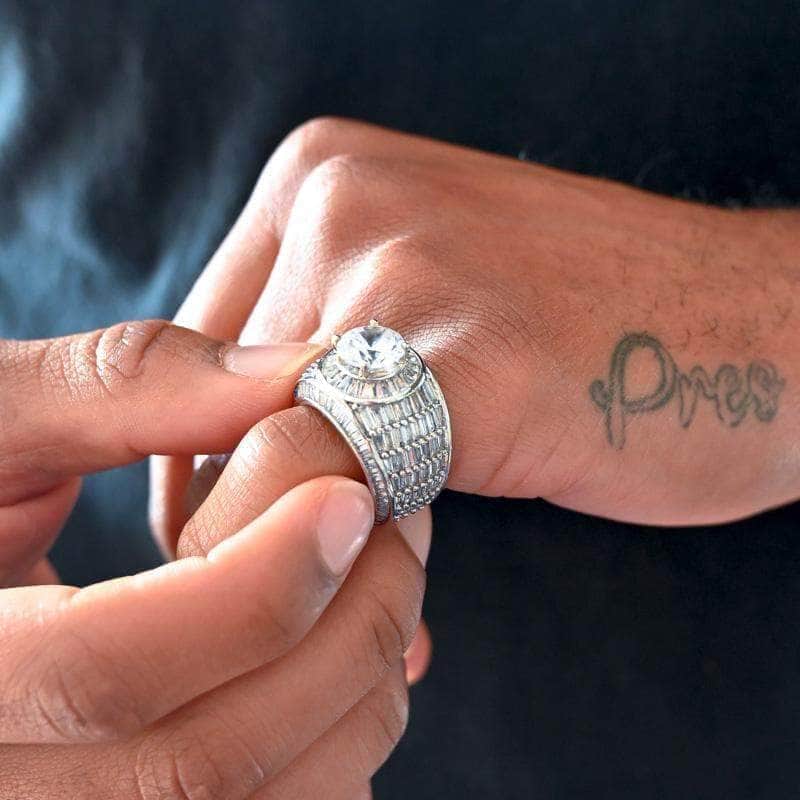 Gold Presidents Ring White Gold / 7 Baguette Diamond Halo Ring