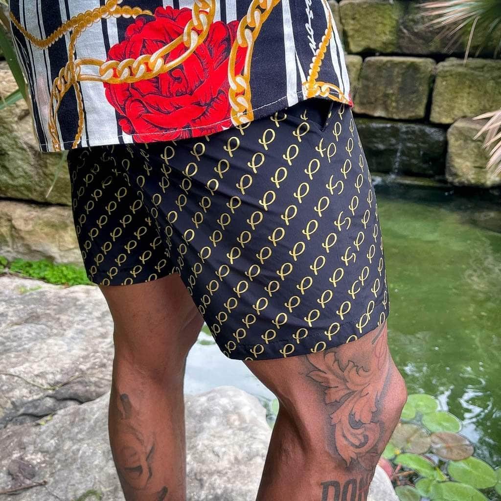 Gold Presidents Shorts S / Black P Logo Swim Shorts Black