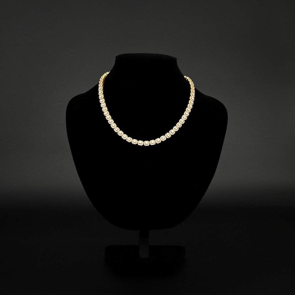 Gold Presidents Tennis Chain Clustered Tennis Necklace 8mm