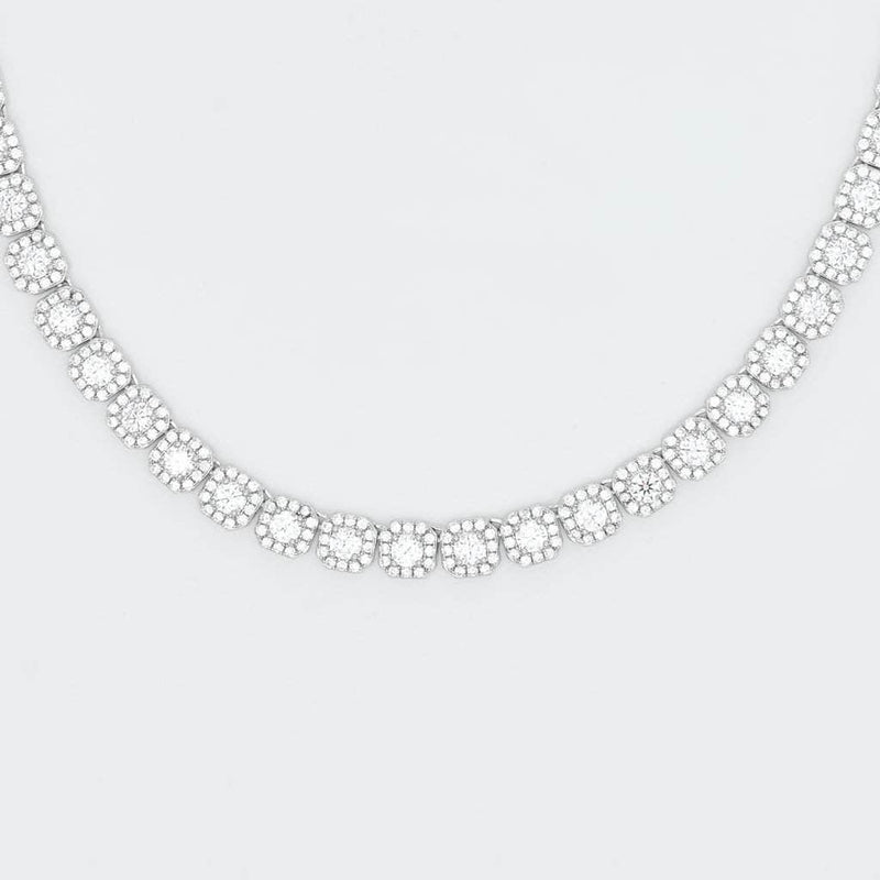 Gold Presidents Tennis Chain Clustered Tennis Necklace in White Gold