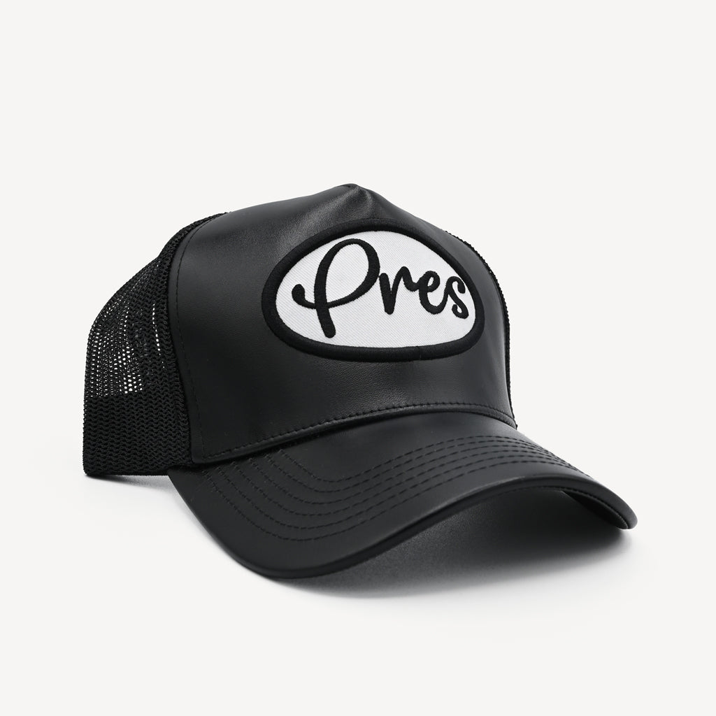 Gold Presidents Trucker Hat Black Pres Leather Trucker Hat