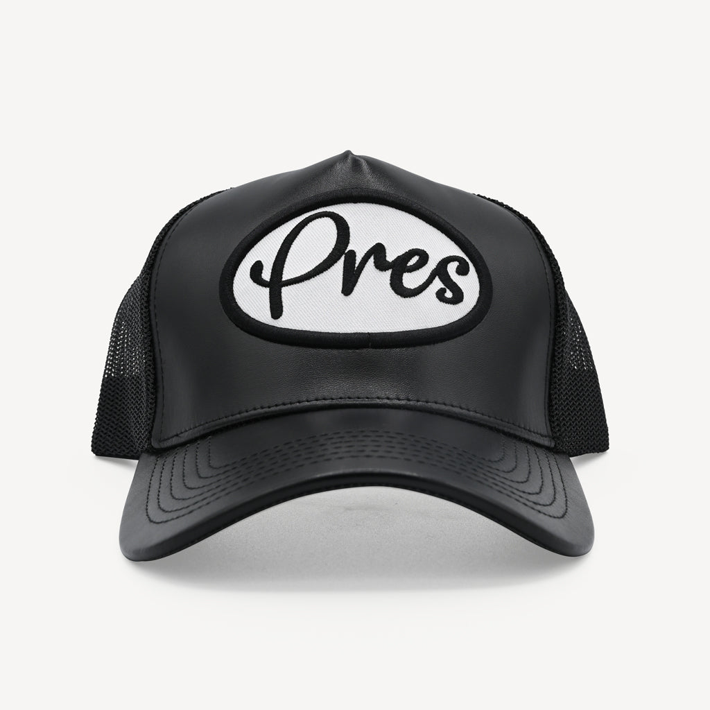 Gold Presidents Trucker Hat Black Pres Leather Trucker Hat