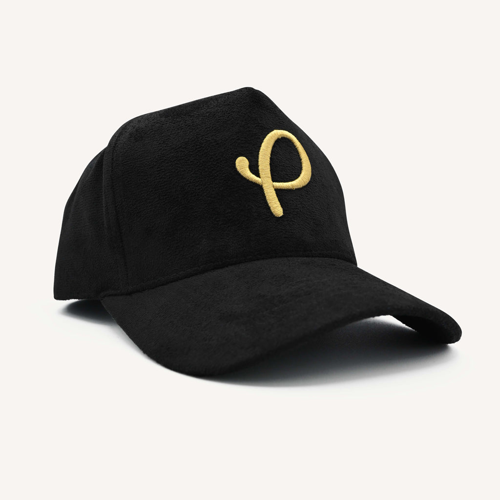 Gold Presidents Trucker Hat Classic Suede P Logo Hat Black