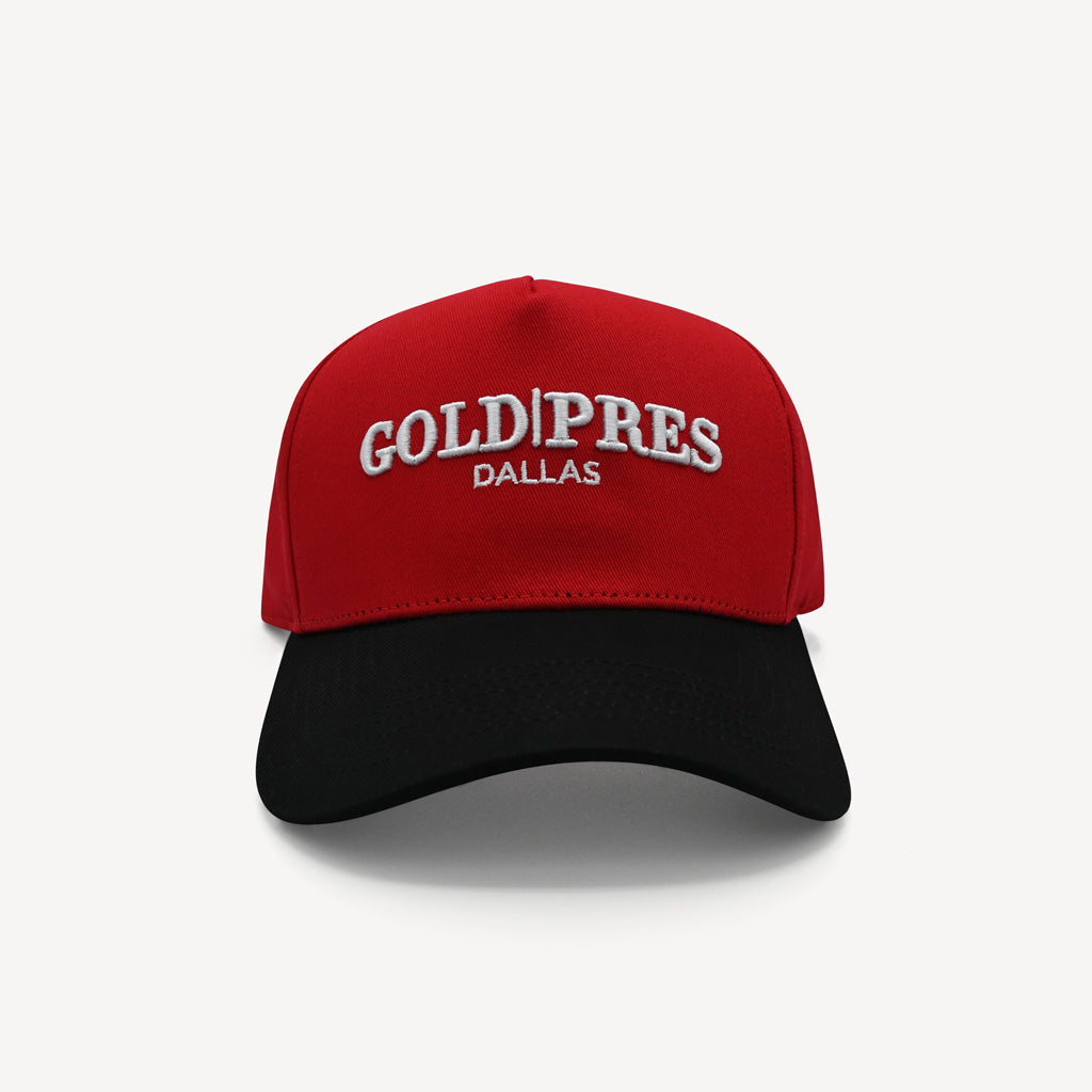 Gold Presidents Trucker Hat Gold Pres Dallas Classic Snapback Red/Black