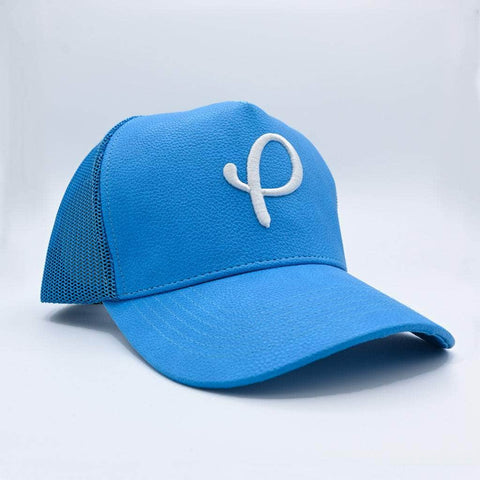 P Logo Leather Trucker Hat Cool Blue